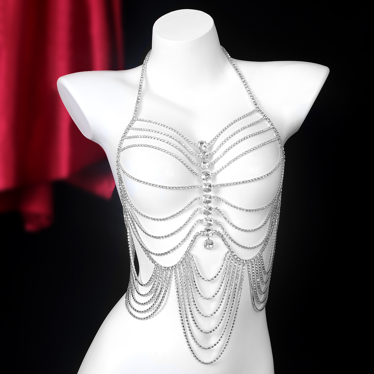 Lujosa cadena de pecho de diam - Body Jewelry Rhinestone reseña y precio